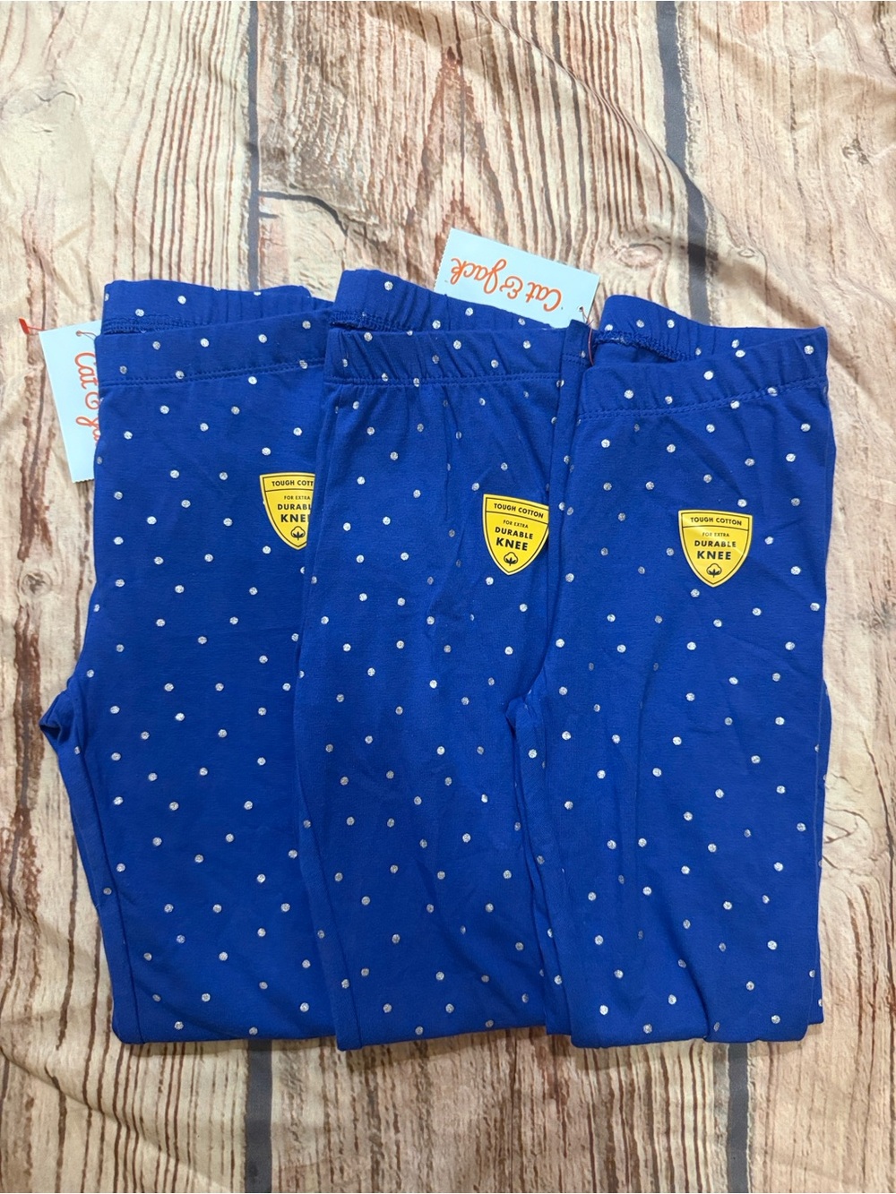 NWT Cat & Jack Girls Leggings Bundle 3 Pair XS 4/5 Blue Silver Polka Dot  Cotton